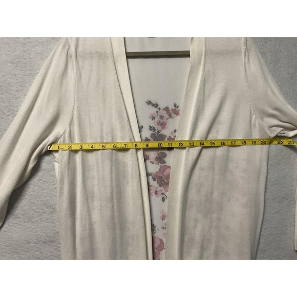 Croft & Barrow Cardigan Womens Large White Floral Back Lightweight Open Front - Picture 4 of 5